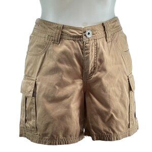 MOMENTO Women's Shorts Khaki Cargo Straight Leg Loose Fit Cotton Size 8
